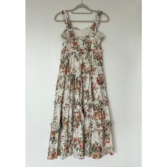 EUC Needle & Thread Dancing Roses Ankle Gown Tiered Ruffle Floral Cotton Dress 4 - Picture 13 of 16